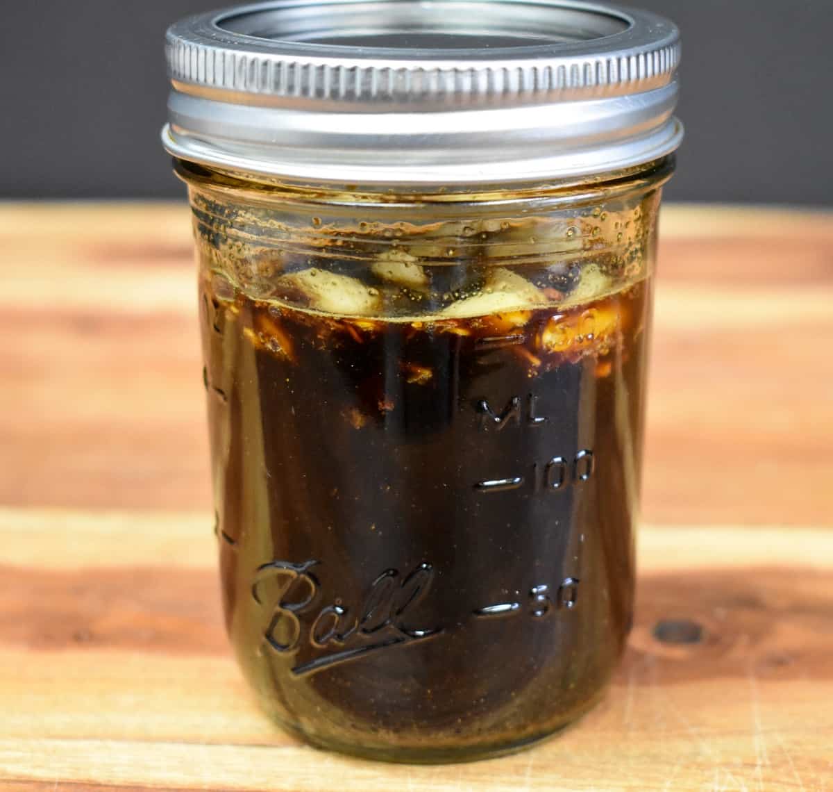 Asian marinade in a small canning jar.