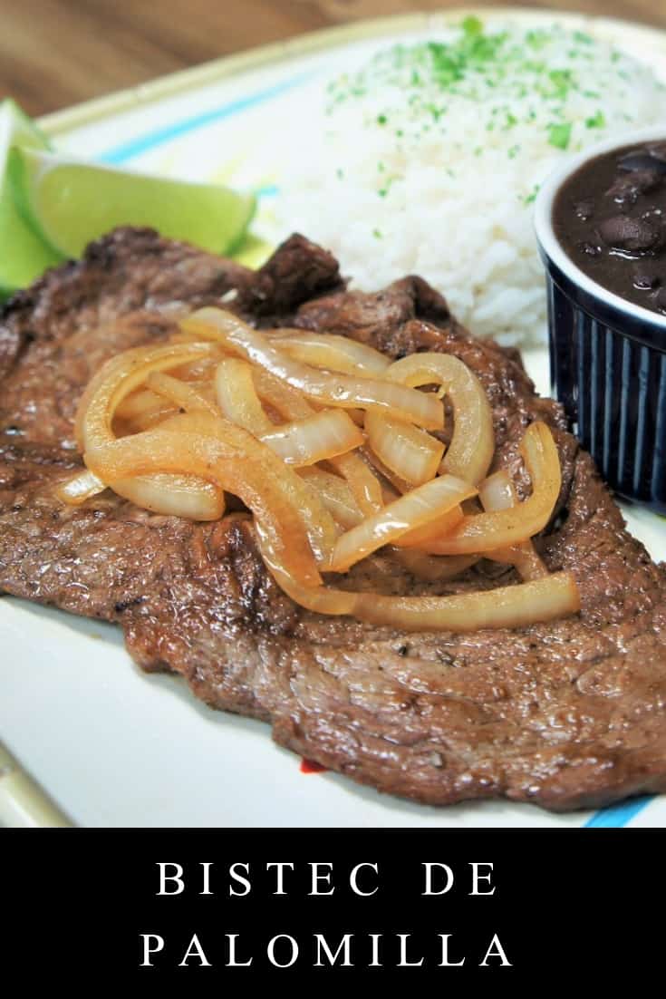 Bistec de Palomilla is the quintessential Cuban meal. It’s popular in both Cuban restaurants and in homes. Palomilla steak is top sirloin. Traditionally it’s cut super thin, generously seasoned and pan fried. #bistecdepalomilla, #Cubansteak #Cubanfood, #Cubanrecipes #beef #steak