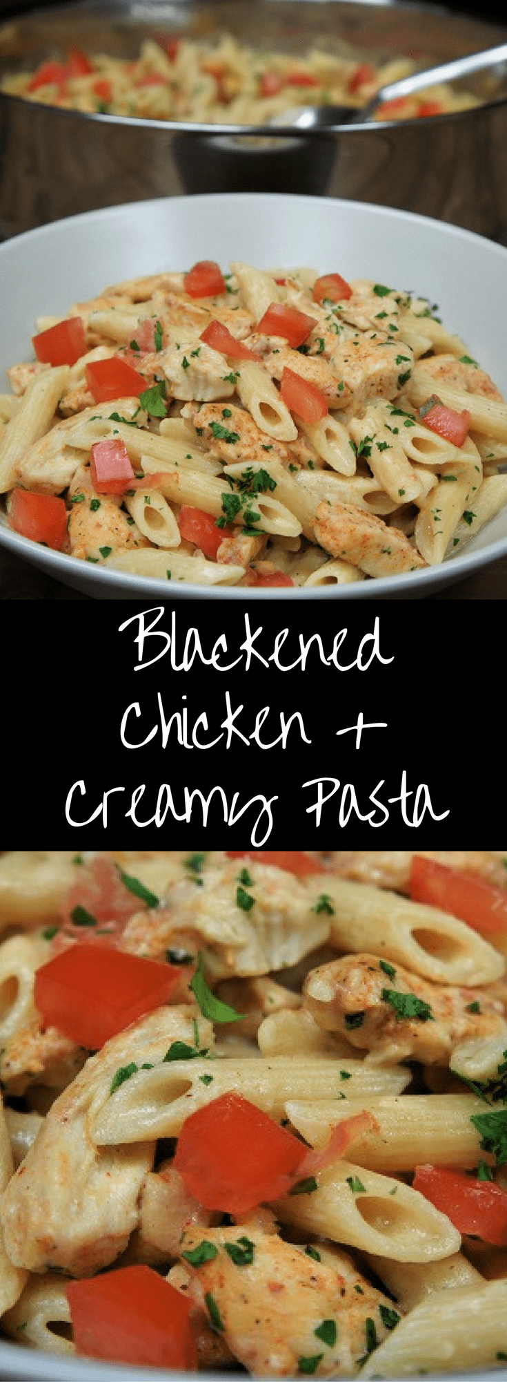 This blackened chicken & creamy pasta is a quick, affordable and delicious dinner your family will love. #chickenrecipes #creamypasta #pasta #blackenedchicken #easyrecipes #easydinnerrecipes #creamychickenandpasta