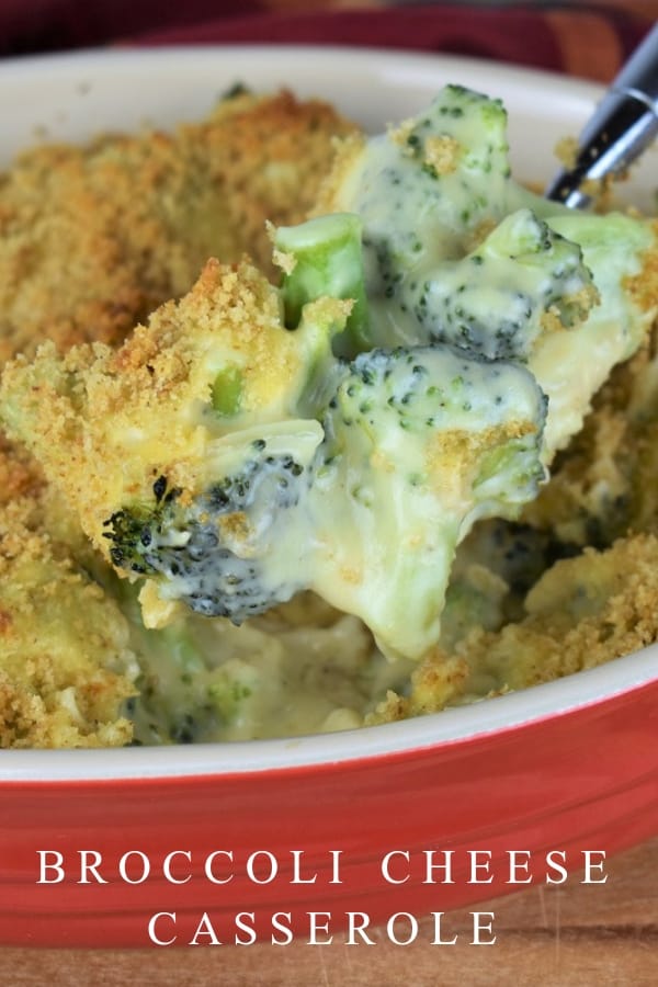 This broccoli cheese casserole is easy to make and perfect for Sunday dinner or a holiday feast. We use, a simple, steam-in-the-bag broccoli and pair it with a homemade cheese sauce. Then, it’s topped with buttery breadcrumbs and baked until golden and bubbly. #broccolicheesecasserole #casseroles #broccoli #broccolicheese #sides #sidedishes #holidays