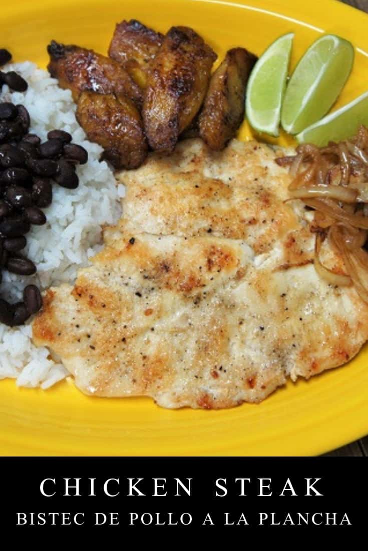 Chicken Steak – Bistec de Pollo a la Plancha, in Spanish, is popular dish that’s found in Cuban restaurants all over Miami. #chickensteak #bistecdepolloalaplancha