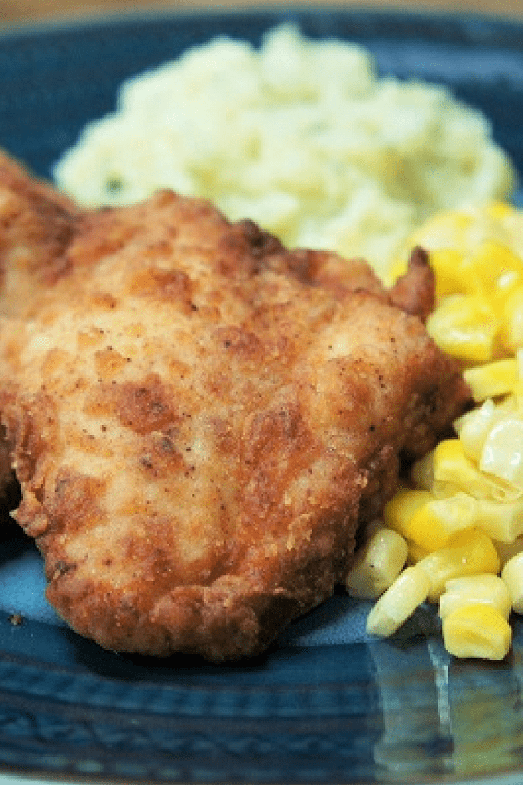These Fried Chicken Thighs are a quick and easy way to make a delicious fried chicken meal on a busy weeknight. Boneless, skinless chicken thighs are coated in flour and fried until golden and crispy. #chicken #friedchicken #chickenthighs #comfortfood #easydinners #friedchickenthighs
