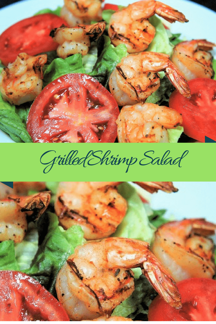 This grilled shrimp salad is light, refreshing and delicious. Large shrimp are skewered and seasoned with just a little sprinkle of blackening seasoning. That’s it. Grill them up, prep a simple salad and dinner is done, perfect for hot summer nights! #grilledshrimpsalad #grilledshrimp #salads #summersalads #summertime