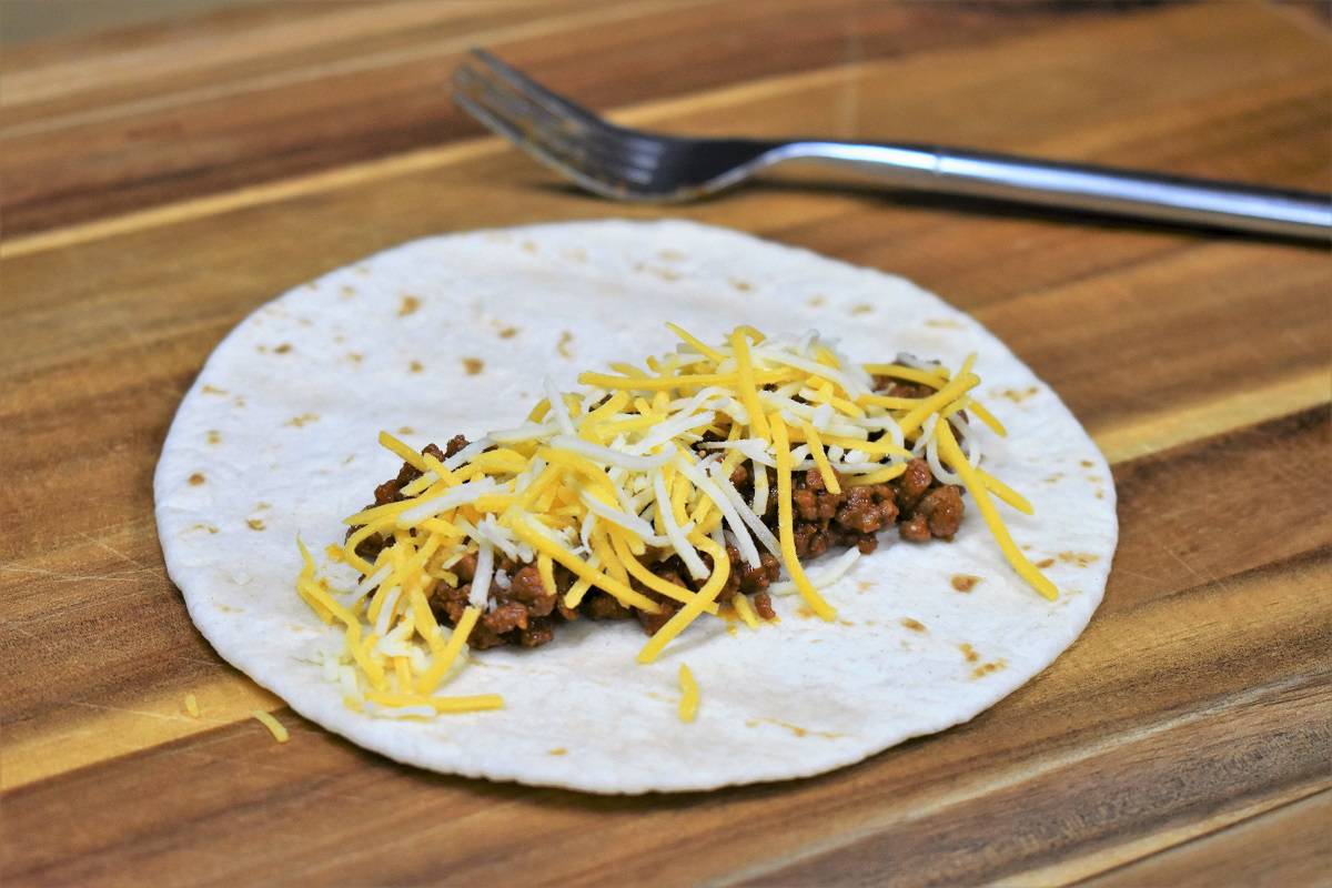 Ground Beef and Cheese on a Flour Tortilla