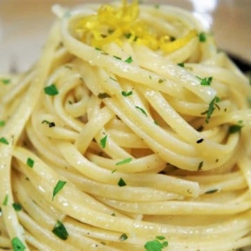 Lemon Pepper Pasta garnished with lemon zest and parsley