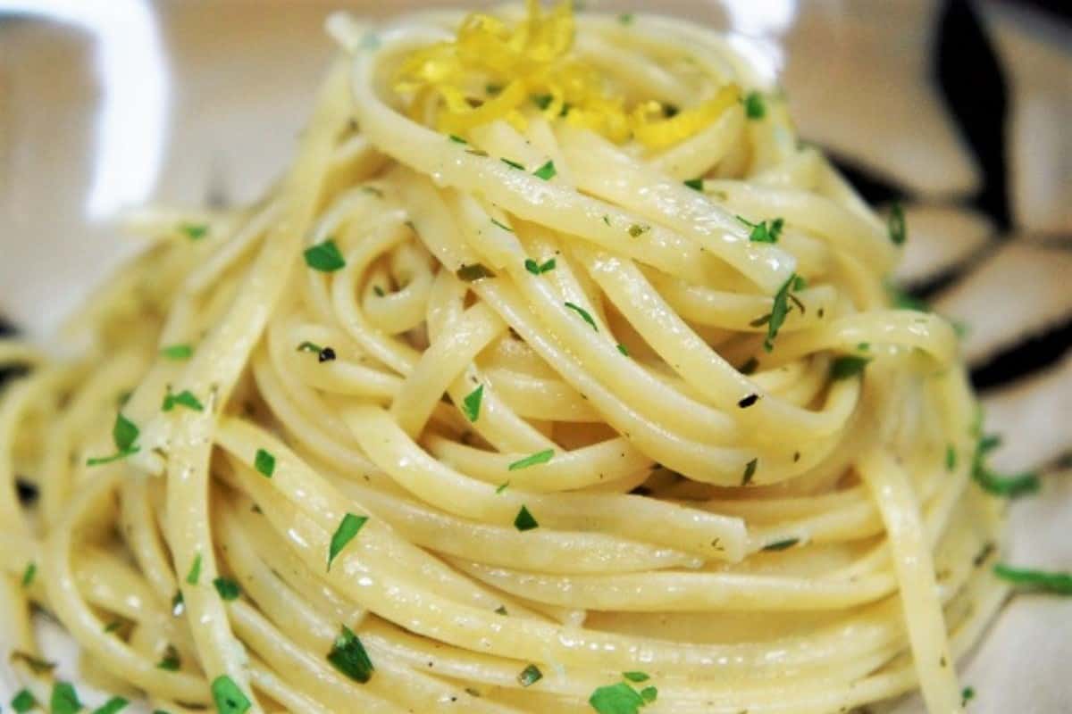 Lemon Pepper Pasta garnished with lemon zest and parsley