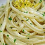 Lemon Pepper Pasta garnished with lemon zest and parsley