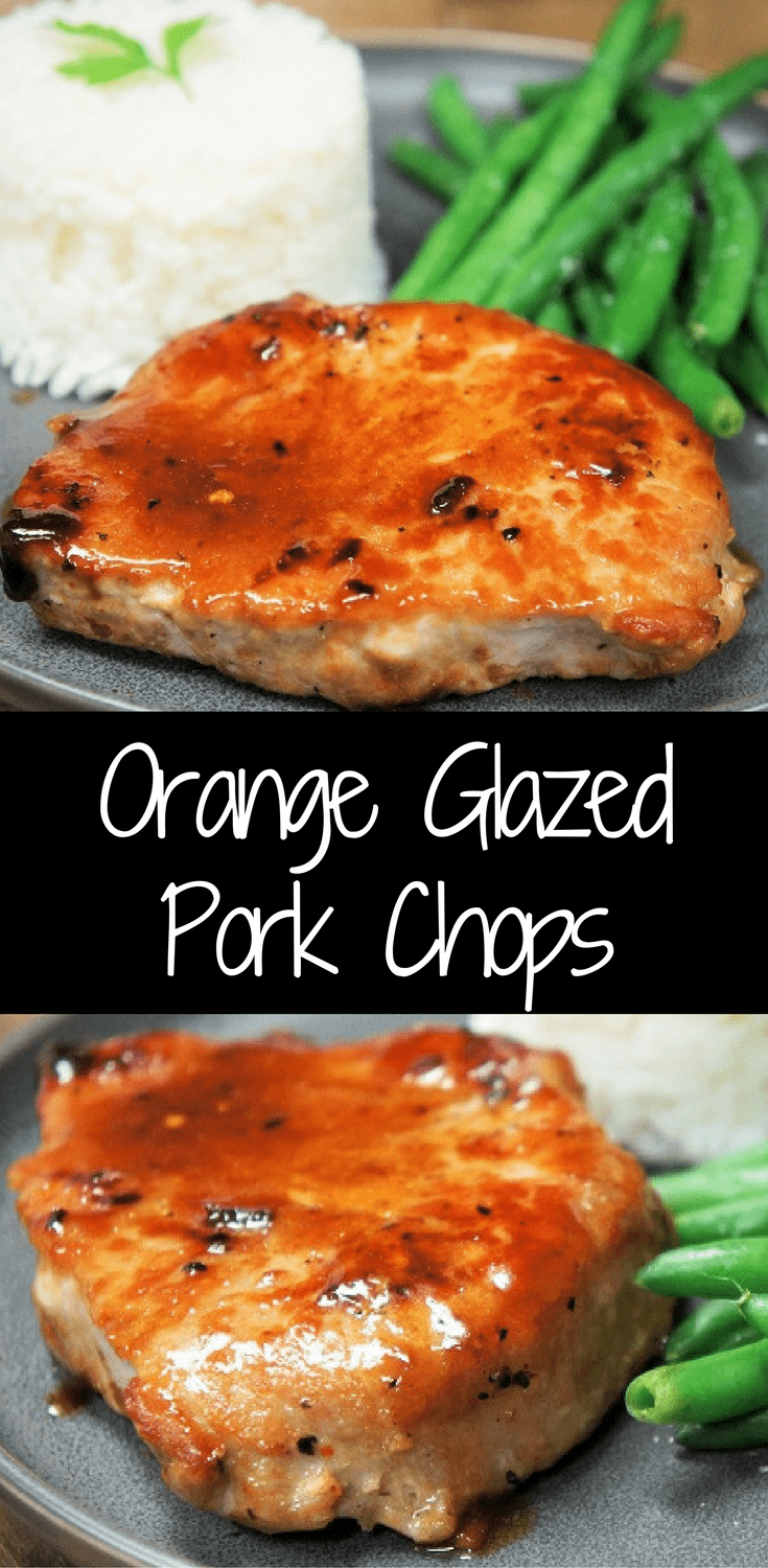 These orange glazed pork chops are done in less than 15 minutes and are so good; they’ll make it into your quick and easy dinner rotation. Thick pork chops are pan fried until golden and finished with an Asian inspired orange glaze, that’s super easy to put together. #porkchops #orangeglazedporkchops #pork #orangeglaze