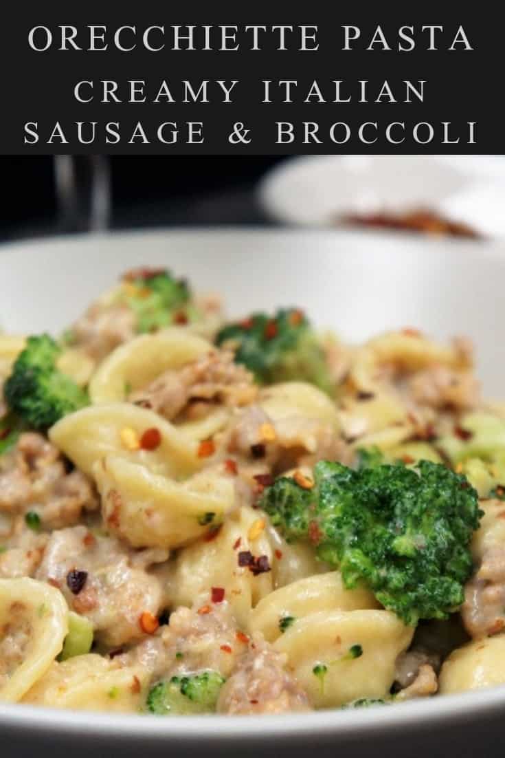 This orecchiette with Italian sausage and broccoli is a quick, easy and filling dinner that your family will love. The Italian sausage flavors the sauce beautifully keeping the number of ingredients to a minimum. Plus, using milk instead of cream keeps the creamy sauce light. When I make this pasta dinner, I don’t expect leftovers! #orecchiettepasta #easypastadinners
