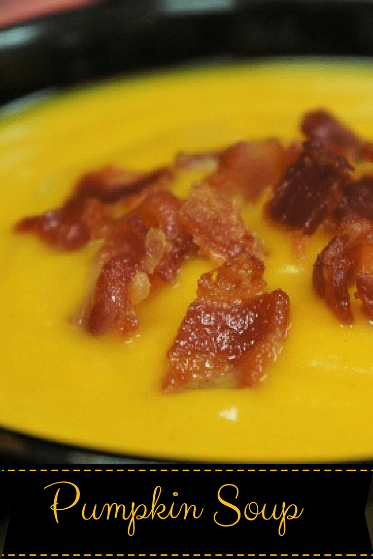This pumpkin soup is really easy to make, affordable and comforting. Topped with a generous serving of crispy bacon, it’s anything but boring. All the veggies are sautéed in bacon drippings, adding an extra layer of flavor to this delicious soup. #pumpkinsoup #fallrecipes #fall #autumn #soup
