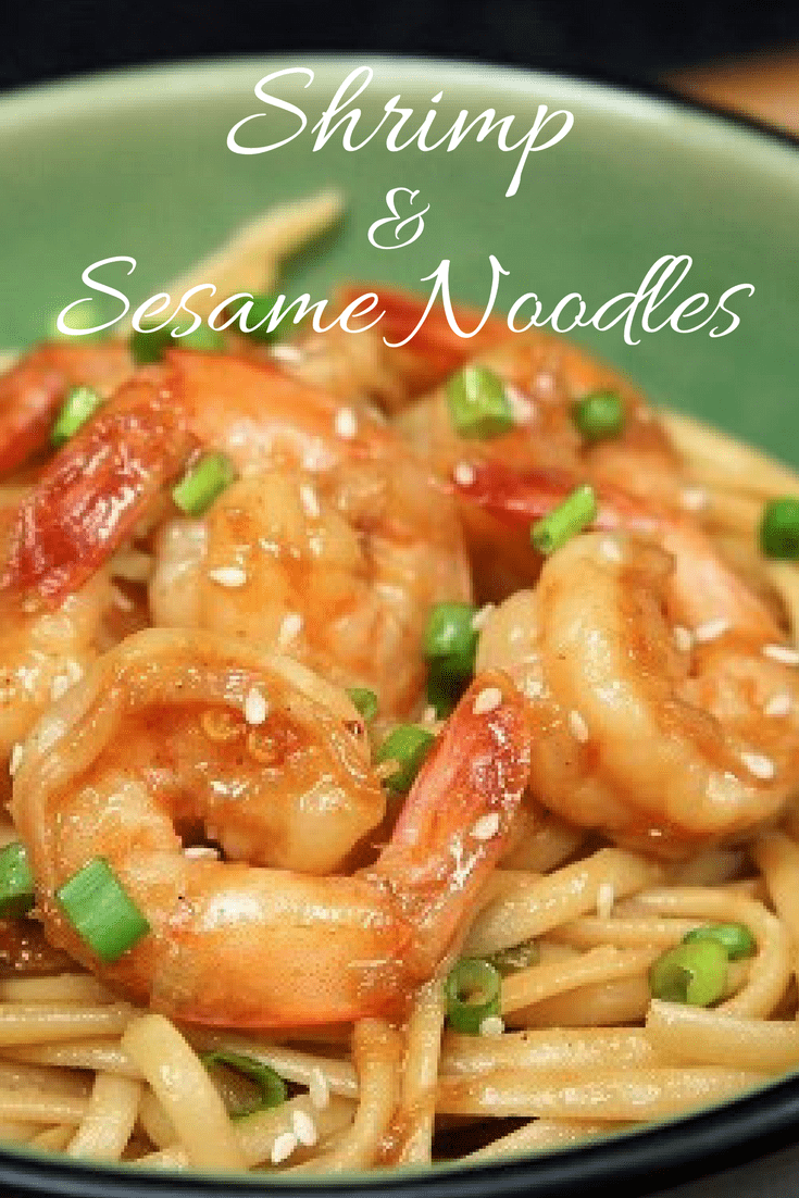 Dinner doesn’t get any easier than this shrimp & sesame noodles dish. Tasty noodles topped with slightly-spicy shrimp in less than half an hour? Yes, please! Just season the shrimp, cook the pasta, add the sauce; then quickly sauté the shrimp. That’s it, serve and eat. #shrimpsesamenoodles #sesamenoodles #shrimp #Asianfood #noodles #easydinnerrecipes