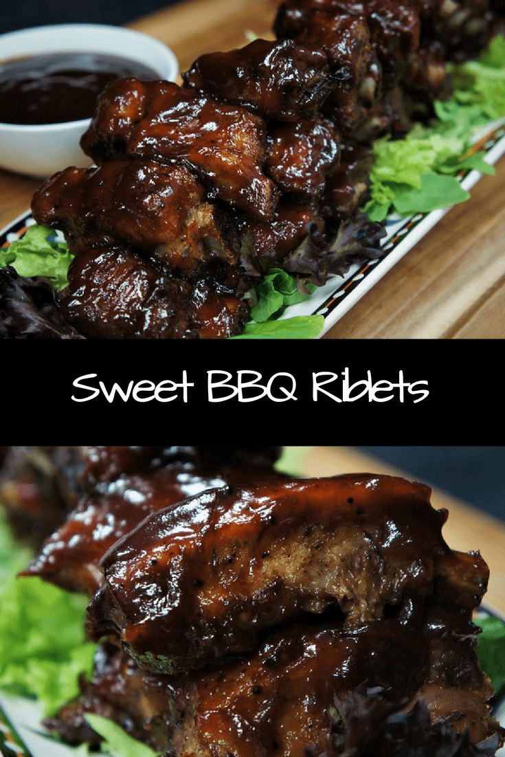 These little sweet BBQ riblets are fall-off-the-bone and coated in a sweet barbeque sauce. Serve them up at your next party and watch them disappear. Make sure you reserve a couple for yourself! #BBQriblets #ribs #appetizers #gamedayappetizers #partyfood #porkribs #riblets