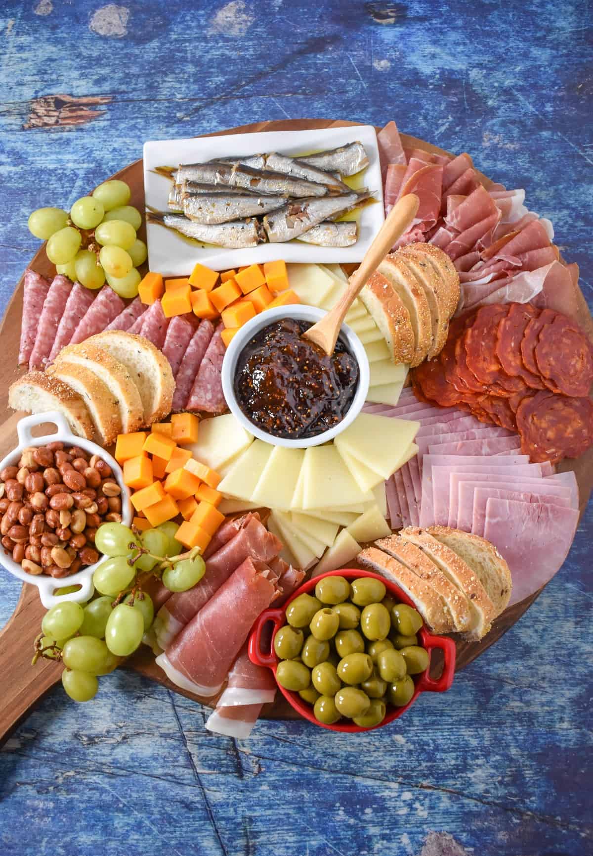 A vertical image of the platter displayed on a blue table.