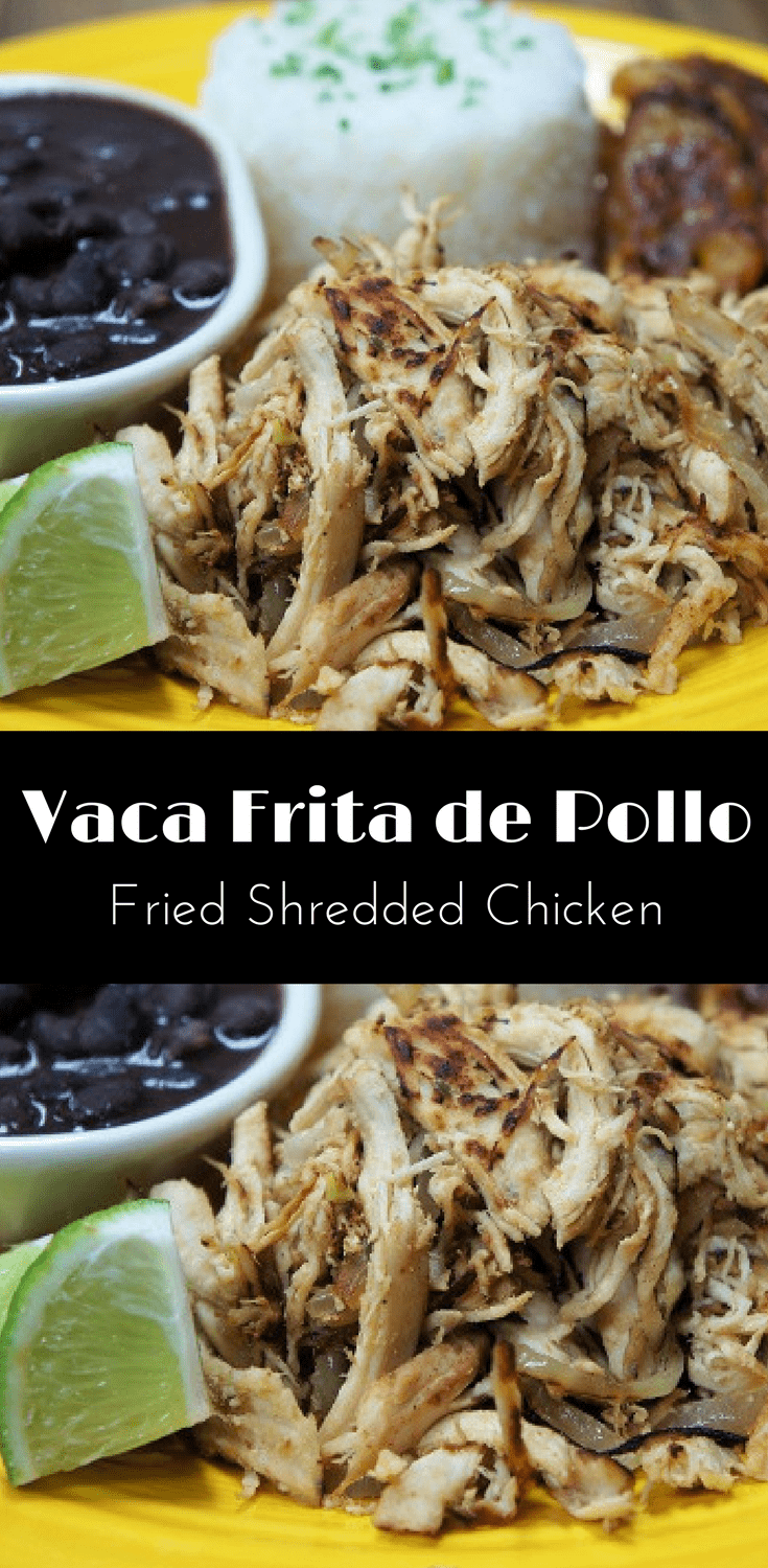 Vaca Frita de Pollo is a fried shredded chicken dish that’s popular in Cuban restaurants all over Miami. Vaca frita de pollo is cooked, shredded chicken that’s flavored with a delicious homemade mojo marinade and skillet-fried until browned and crispy on the outside. #vacafritadepollo #chicken #Cubanfood, #Cubanrecipes #easydinners