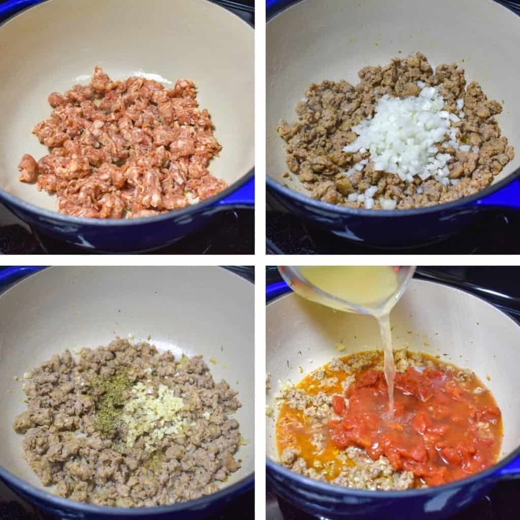 Four images showing the steps of making the soup.