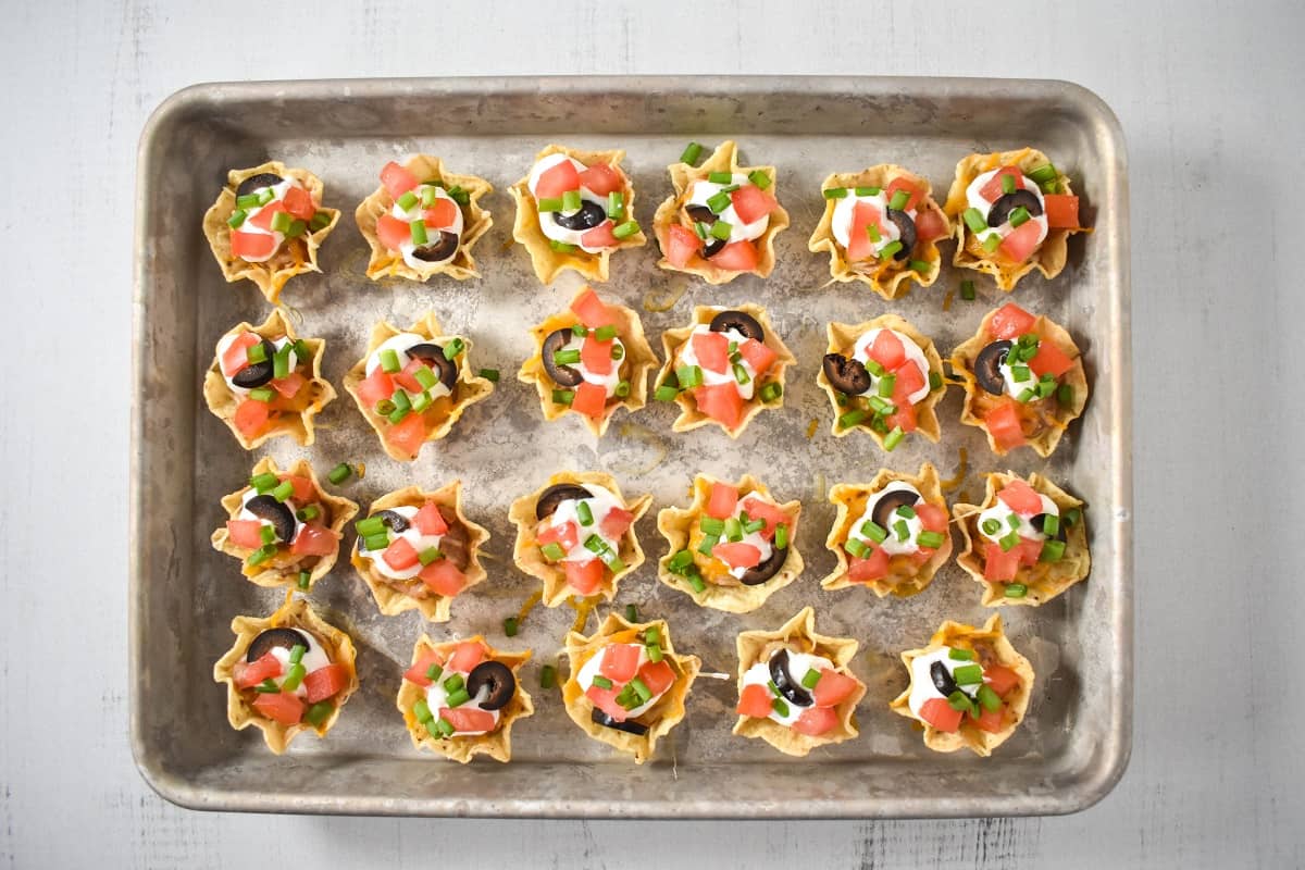 The finished chips on the baking sheet.