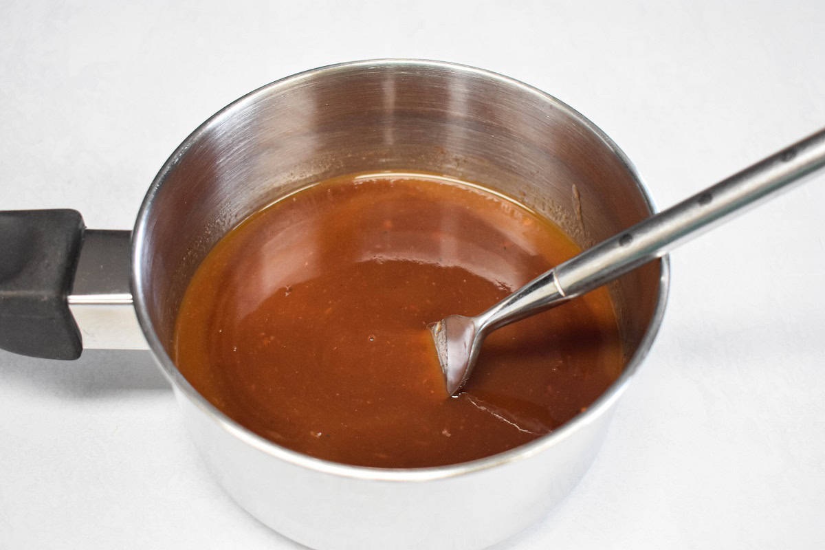 Habanero barbecue sauce in a small saucepan.