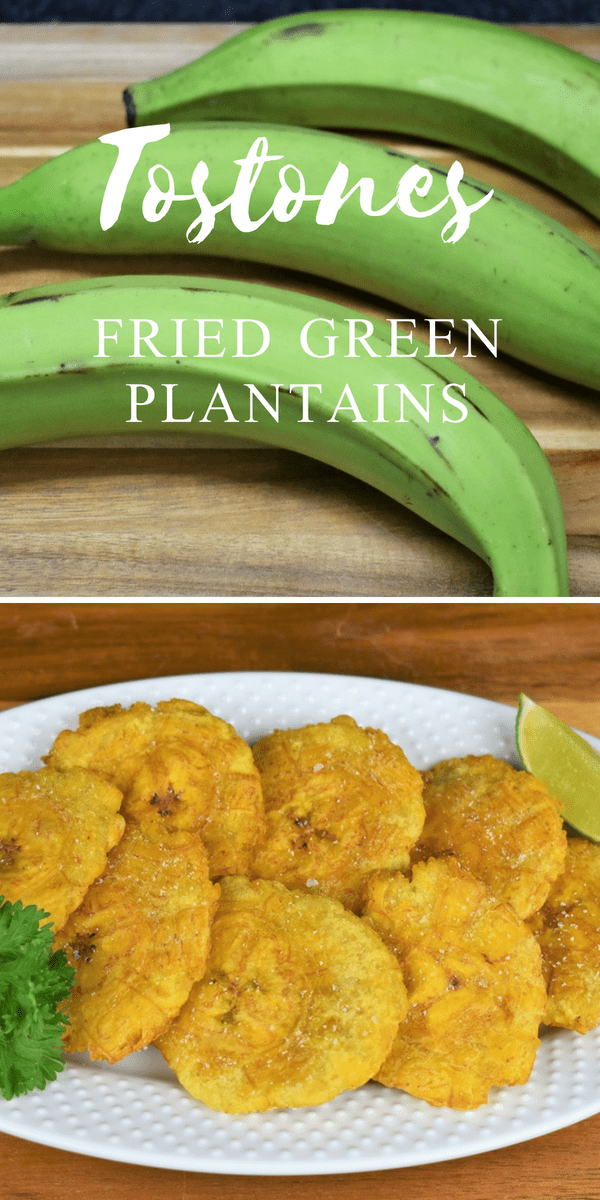 A classic Cuban side dish, tostones are fried green plantains; actually they’re twice fried green plantains. They’re really good with all kinds of dishes. #tostones #friedgreenplantains #greenplantains #cubantostonesrecipe #sidedishes #tostonesrecipe