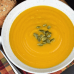 Ginger Spiced Pumpkin Soup served in a white bowl