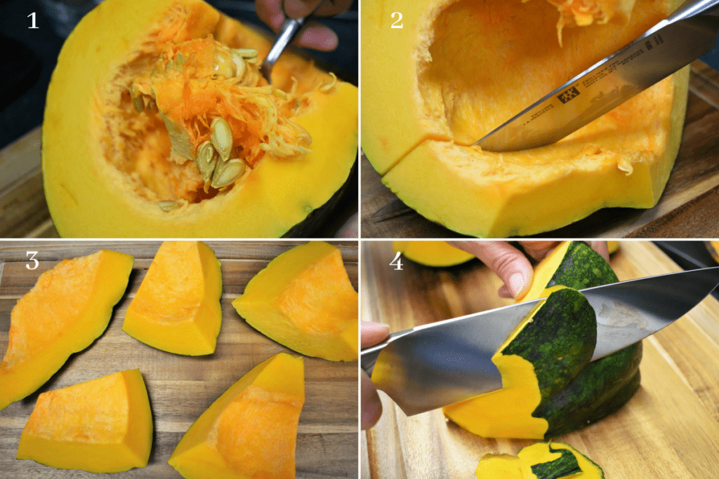 Peeling Pumpkin Instructions in four steps