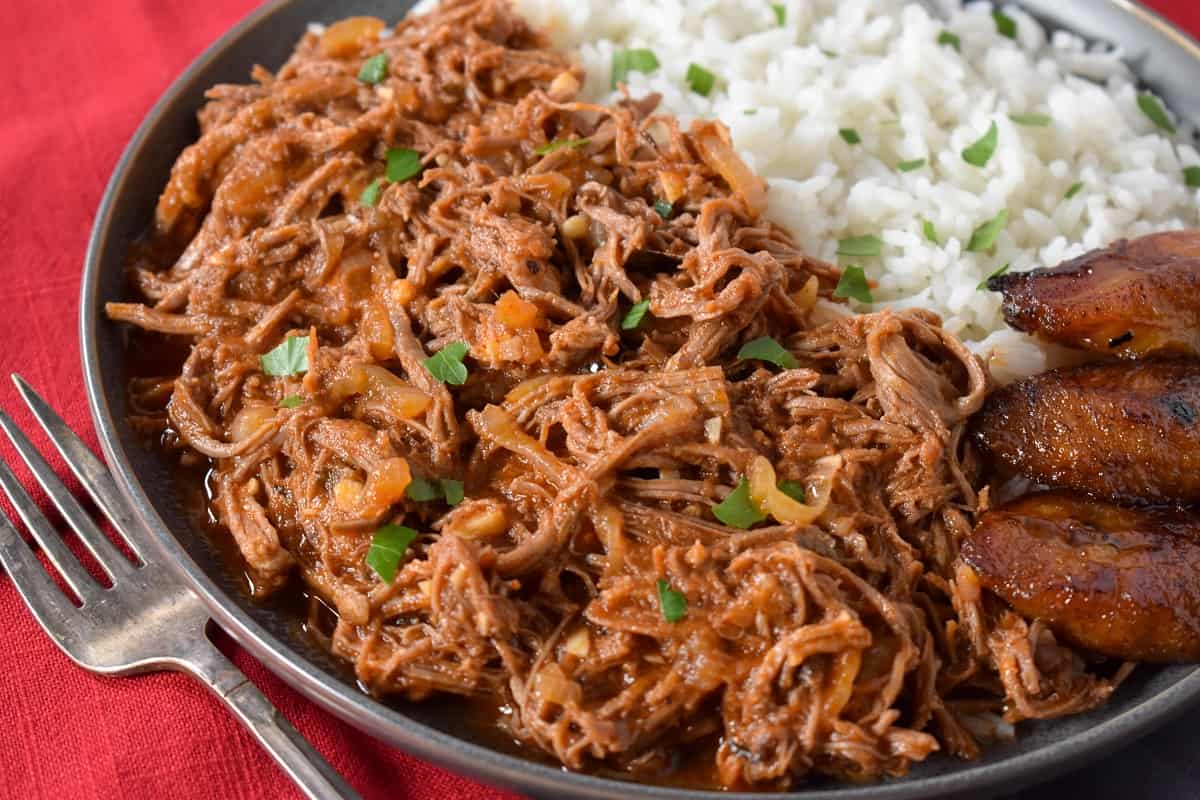 A close up picture of the shredded beef.