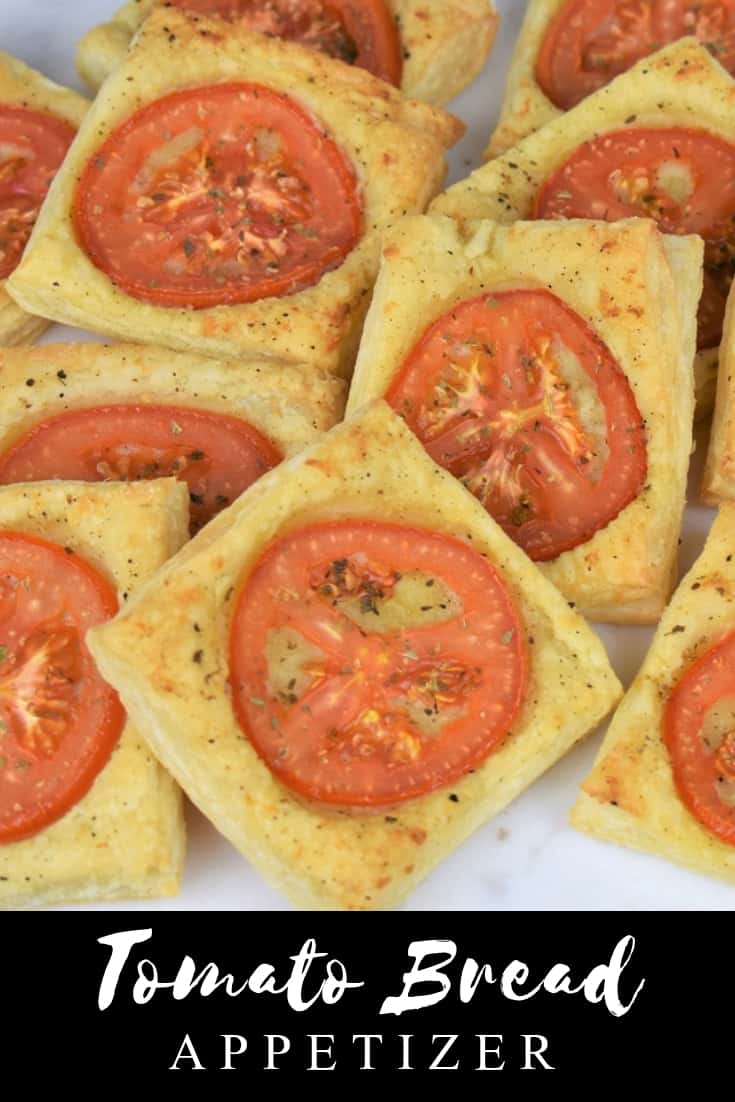 Tomato bread, or pan con tomate, is a Spanish dish, usually served as an appetizer, or snack. It’s toasted bread that's rubbed with a garlic clove and topped with olive oil, tomatoes and salt. In this recipe we take a simple pan con tomate and dress it up for a party. Instead of crusty bread, we use flaky puff pastry, brushed with a butter, olive oil and garlic spread. Then topped it with tomato slices and baked until golden. #tomatobread #pancontomate #appetizers