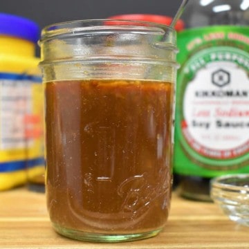 Stir fry sauce in a small jar.