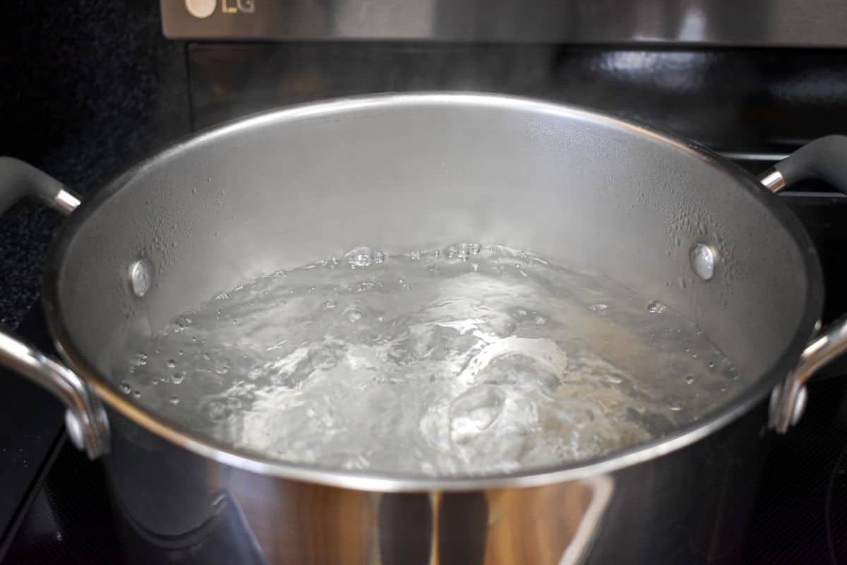 Water boiling in a large pot.