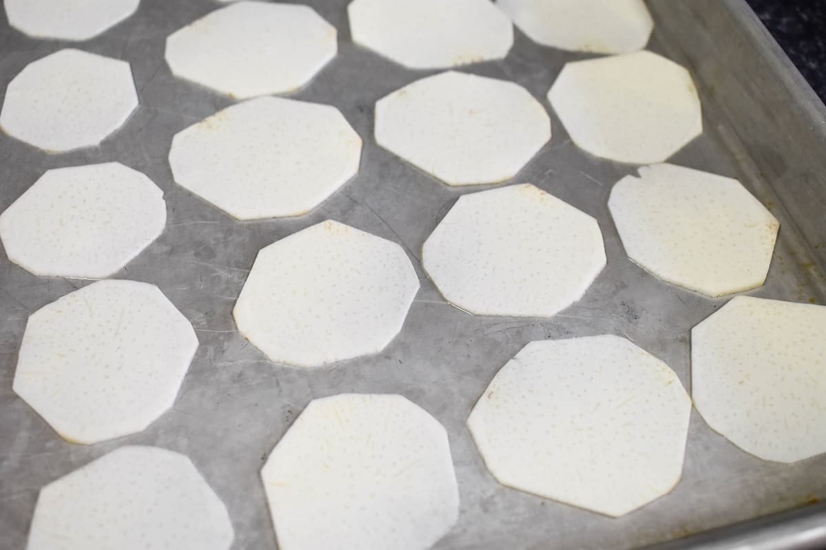 The rounds arranged on a large metal baking sheet.