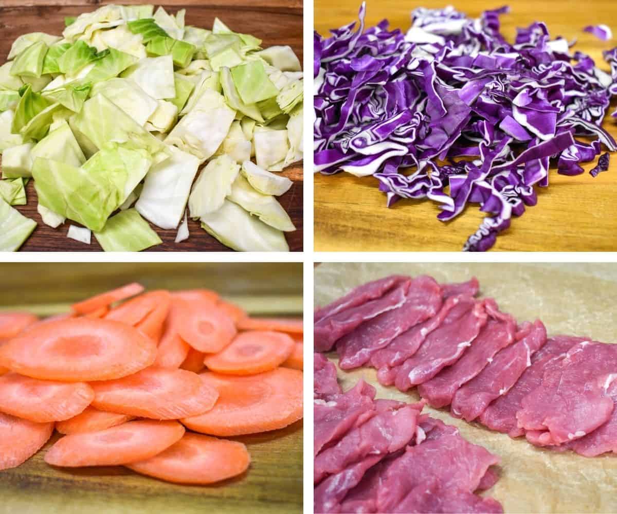 A collage of four images showing the prepped ingredients.