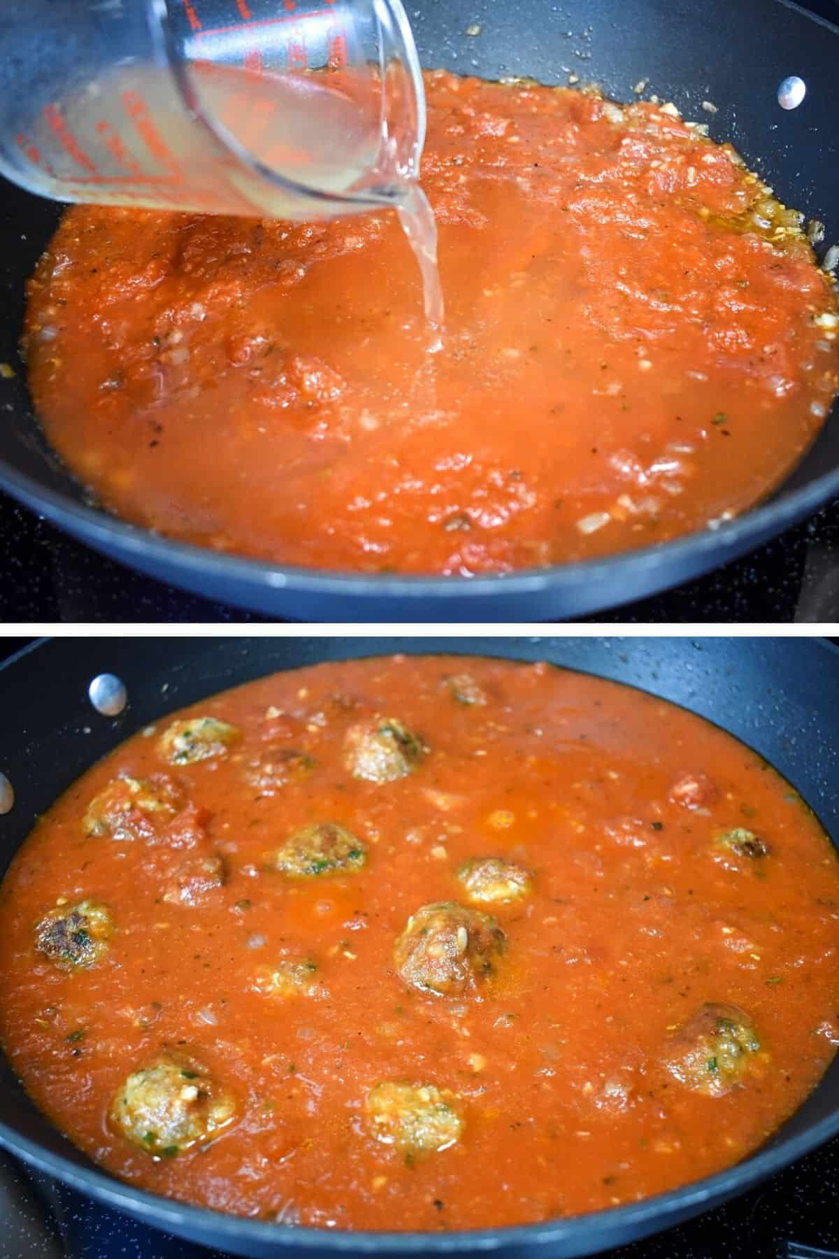 Two images of the steps making to making the sauce.