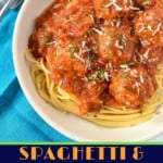 spaghetti and turkey meatballs pin image
