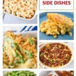 A collage of six images of classic holiday side dishes.