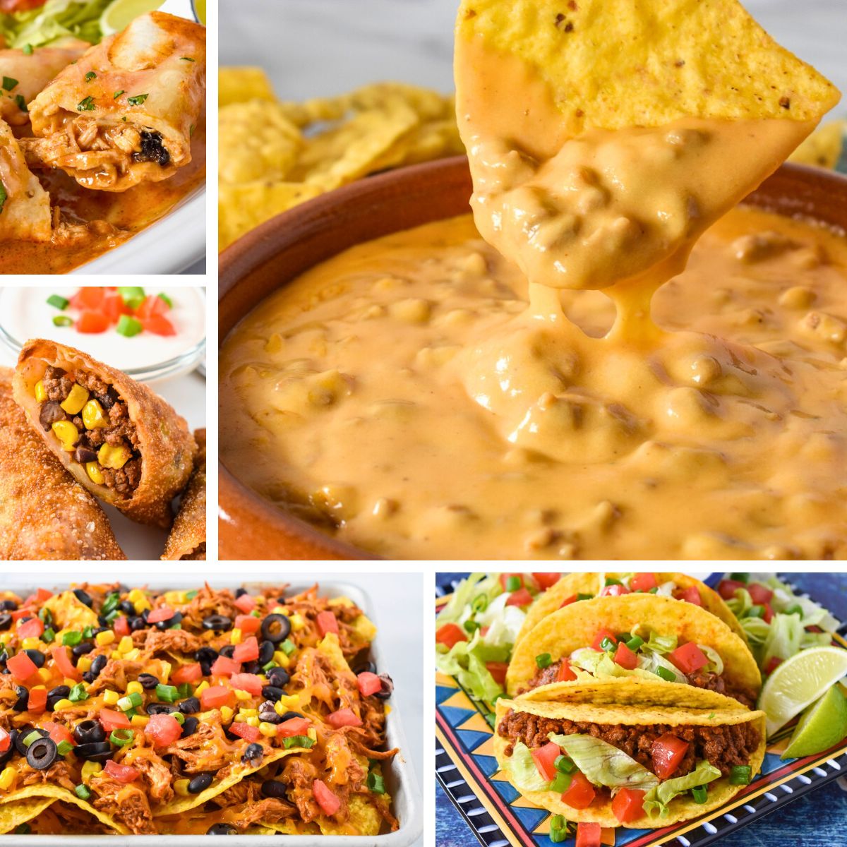 A collage of five pictures showing a sample of the recipes in the Cinco de Mayo post.
