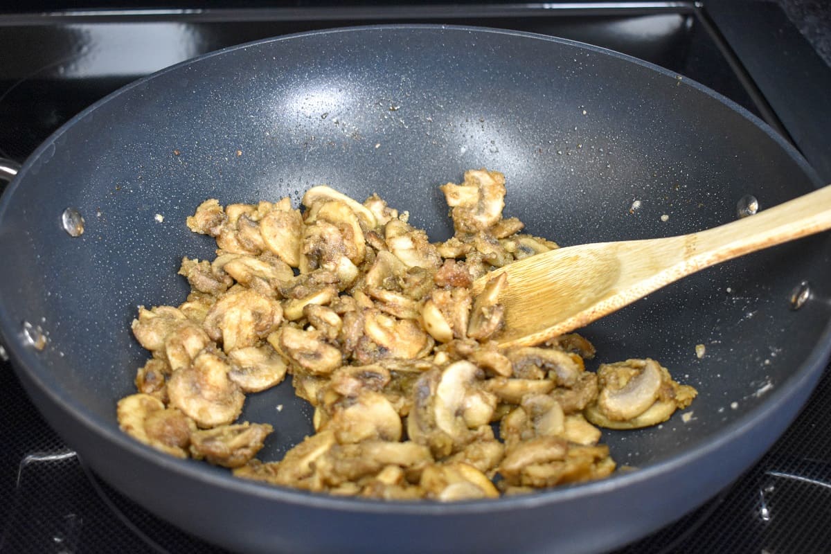 The mushrooms after being combined with flour and cooked.